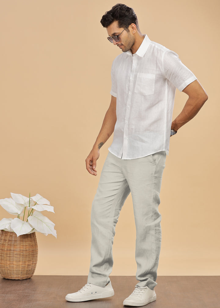 Ian Pure Linen Trousers - Powder Blue