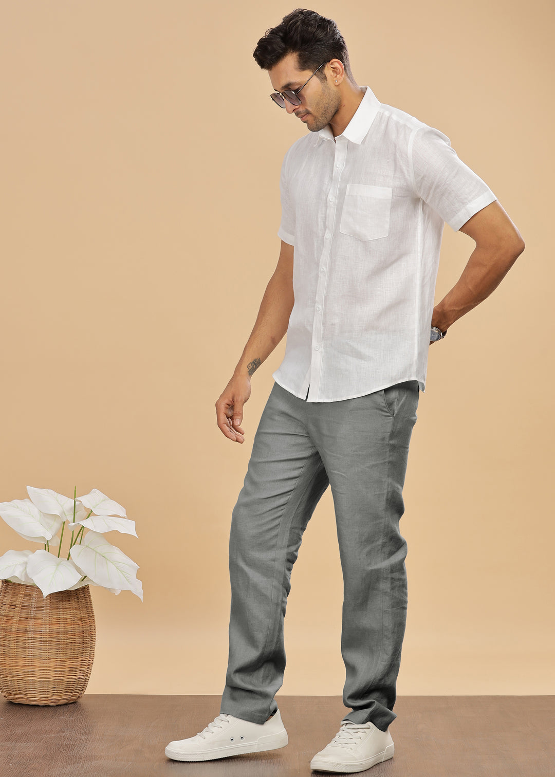 Ian Pure Linen Trousers - Ash Grey