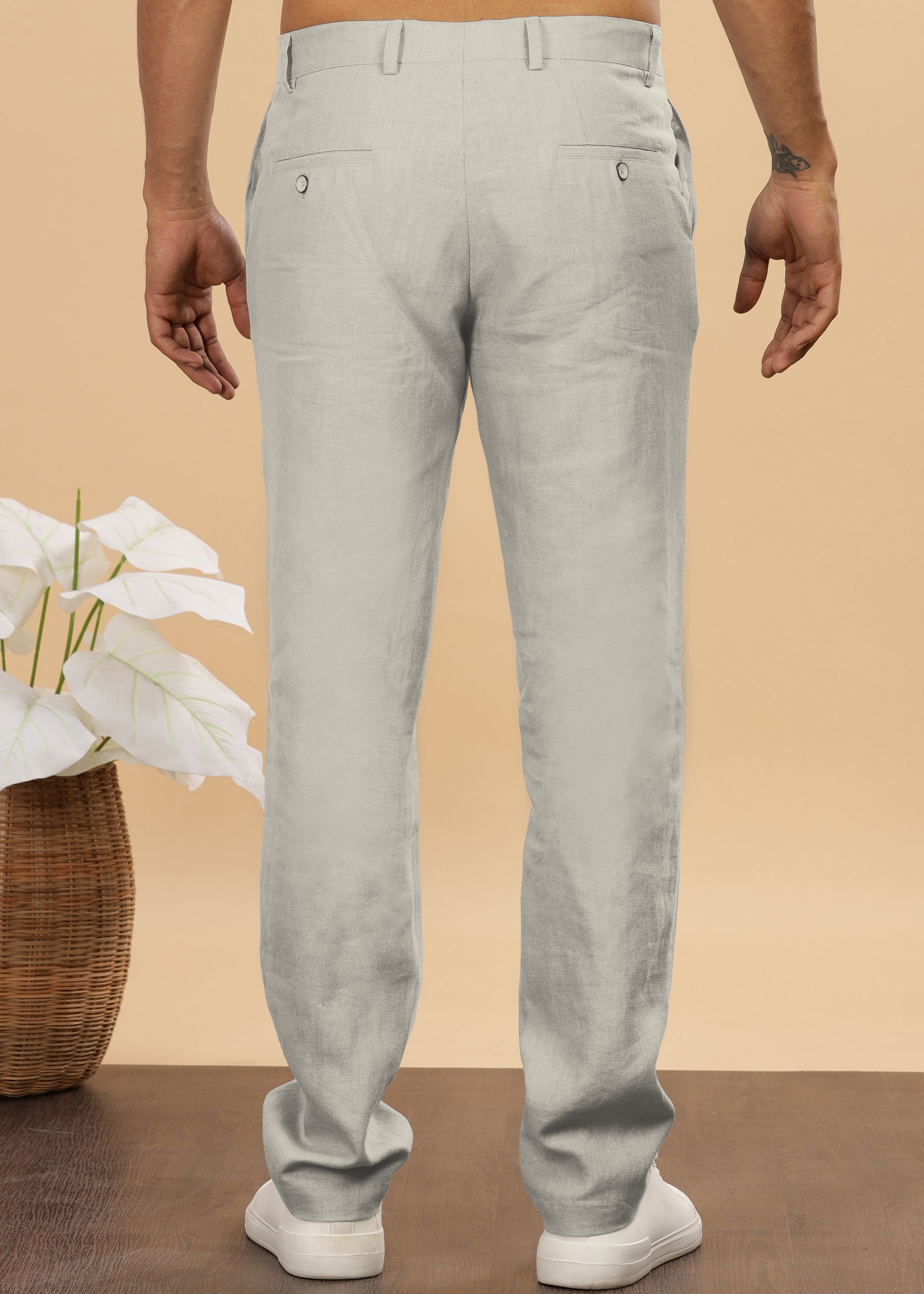 Powder Blue Pure Linen Pants by Linen Trail