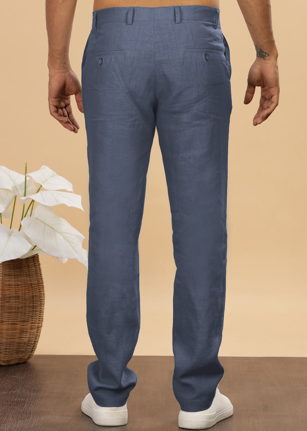 Ian Pure Linen Trousers - Dark Blue Grey