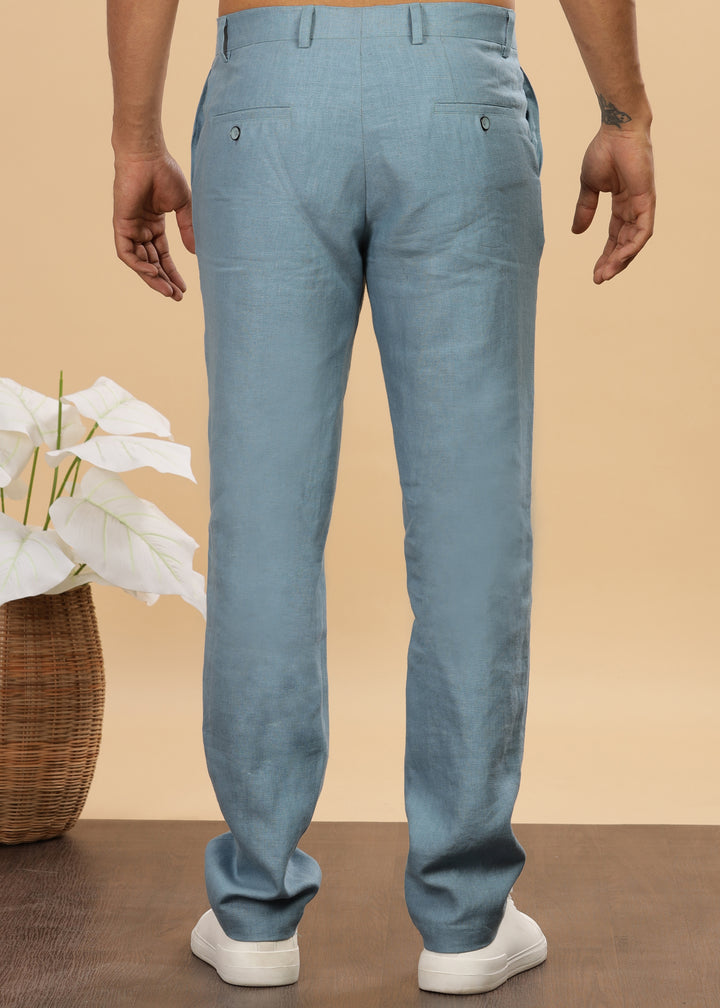 Ian Pure Linen Trousers - Light Blue Grey