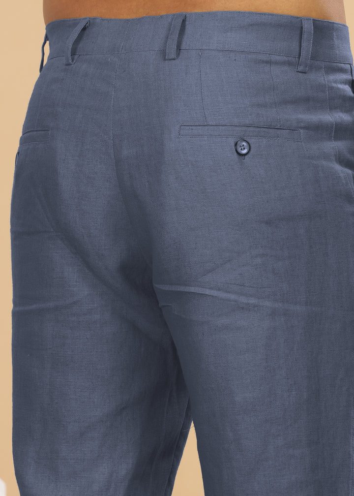 Ian Pure Linen Trousers - Dark Blue Grey