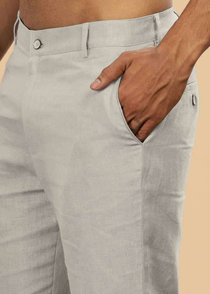 Ian Pure Linen Trousers - Powder Blue