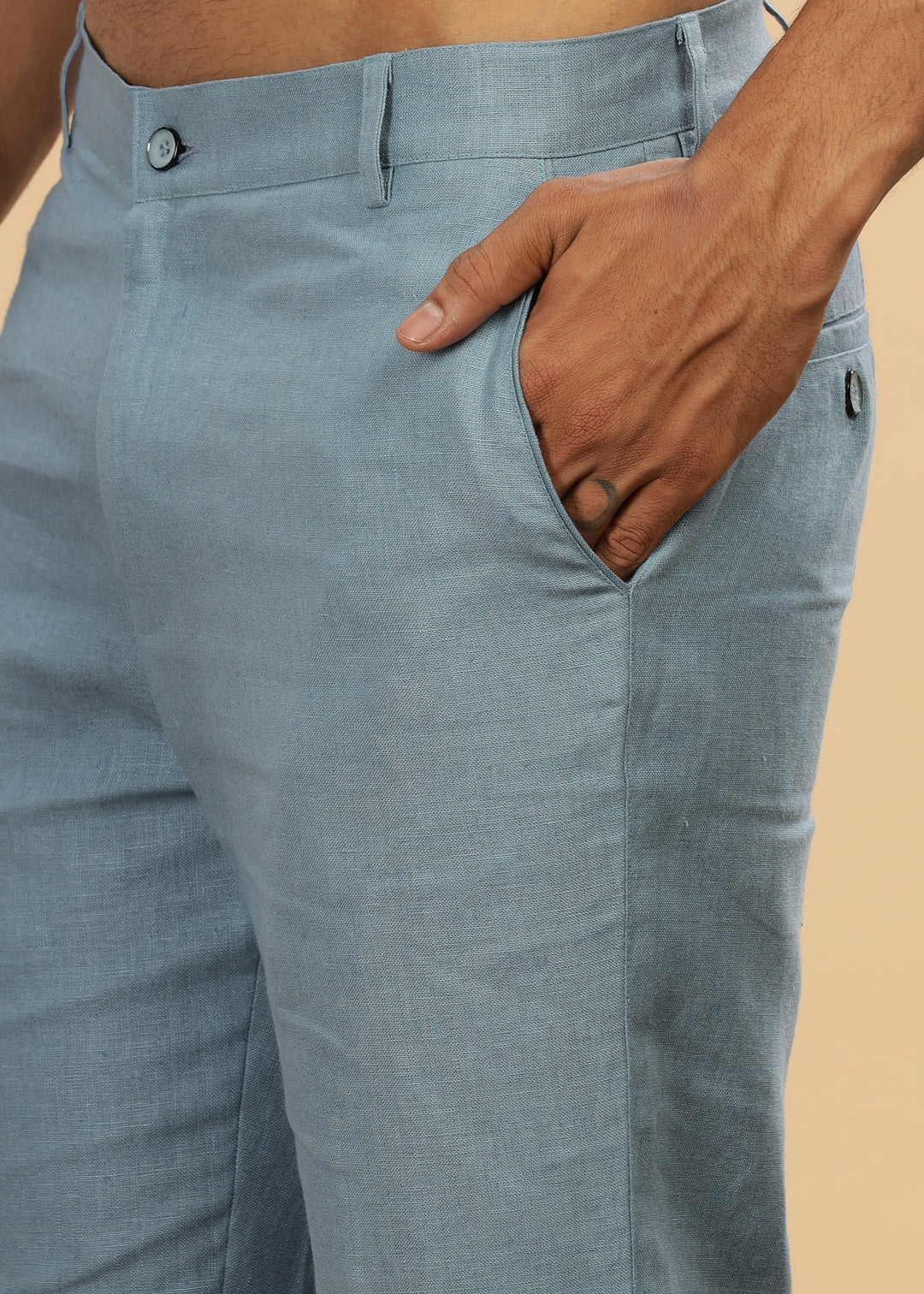 Ian Pure Linen Trousers - Light Blue Grey