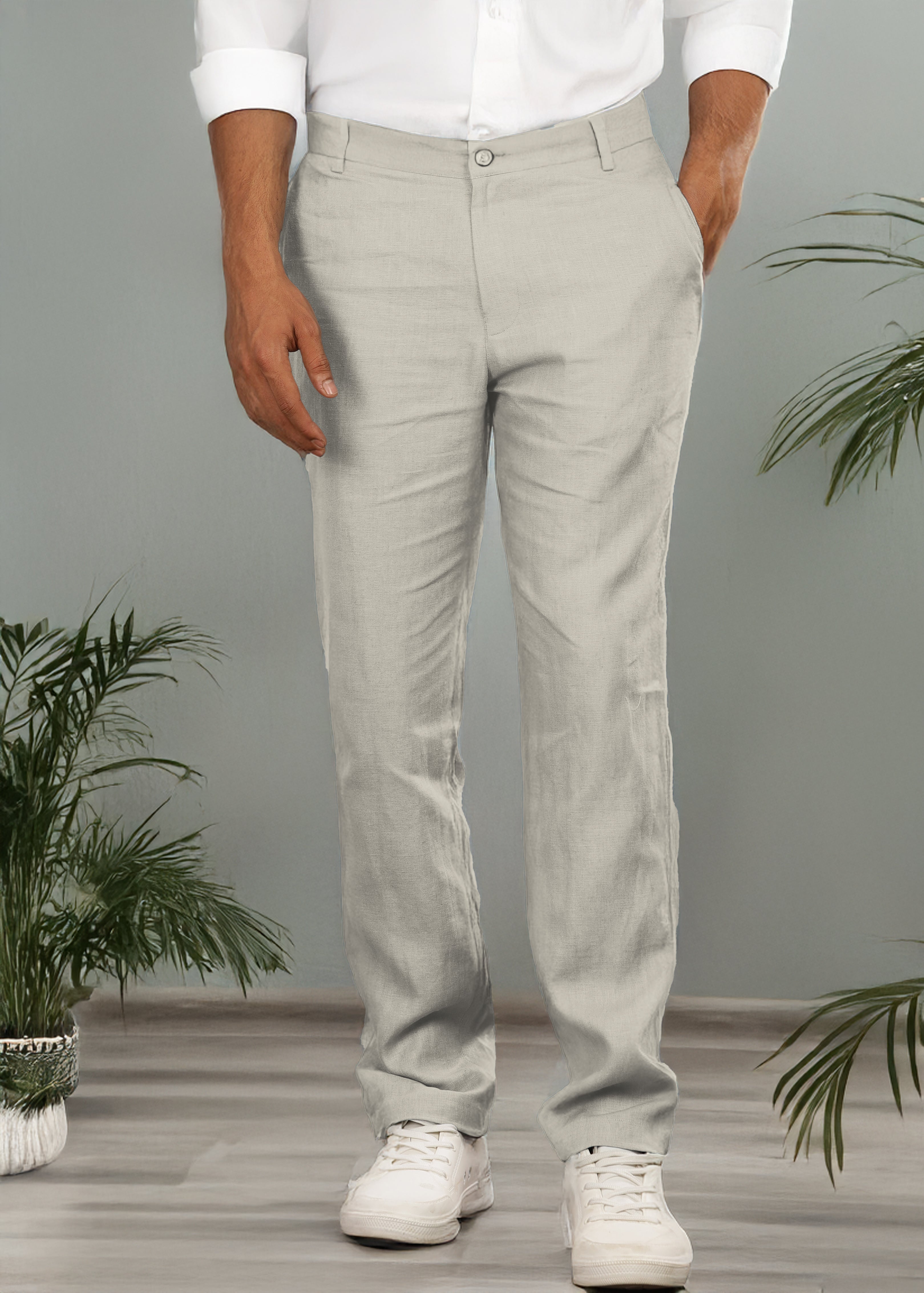 Powder Blue Pure Linen Pants by Linen Trail