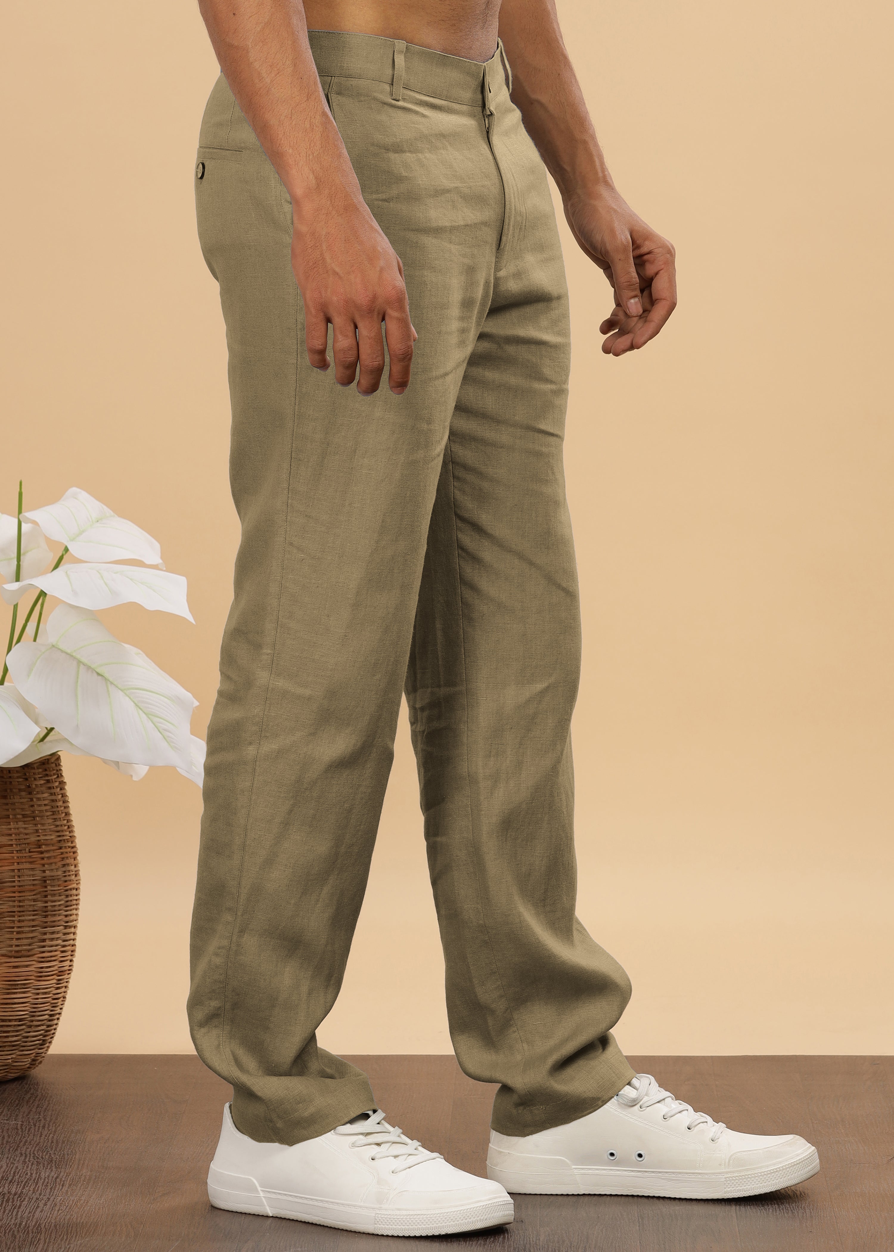 Sage Green Pure Linen Pants by Linen Trail