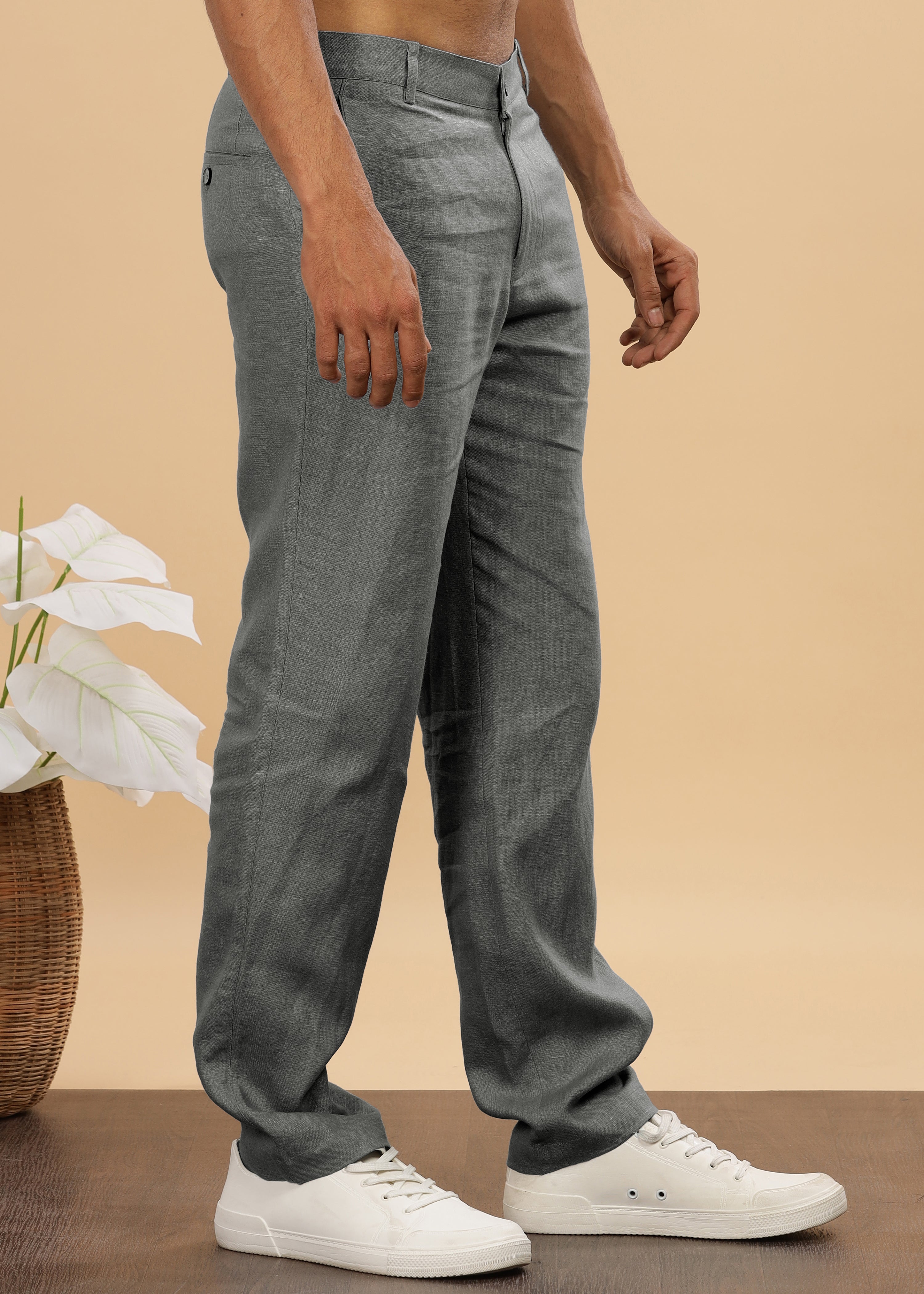 Ash Grey Pure Linen Pants by Linen Trail