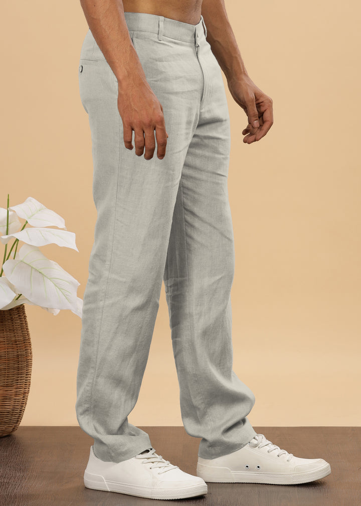 Ian Pure Linen Trousers - Powder Blue