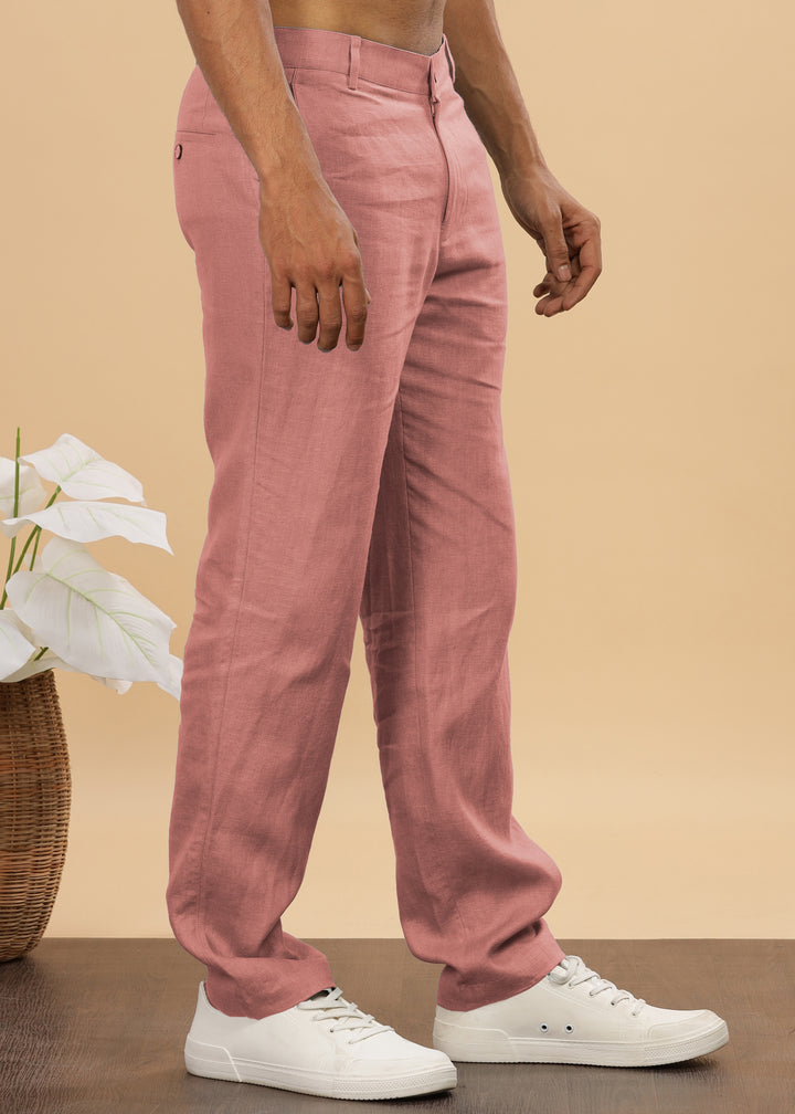 Ian Pure Linen Trousers - Rose Pink