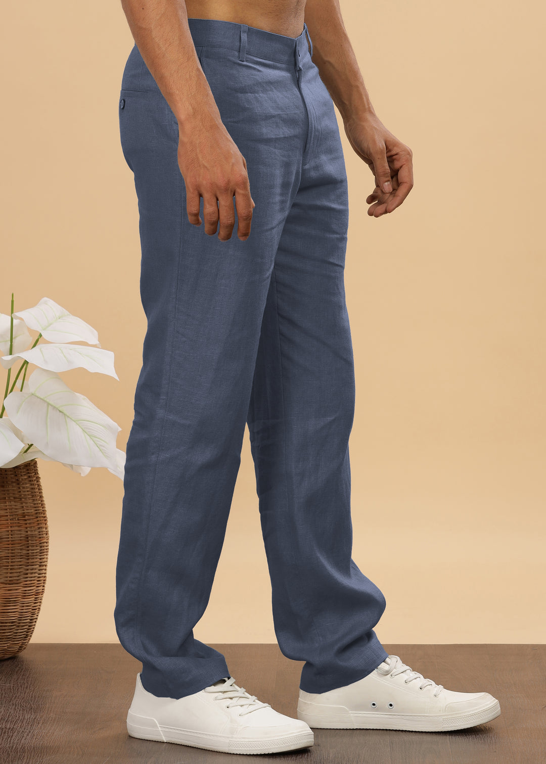 Ian Pure Linen Trousers - Dark Blue Grey