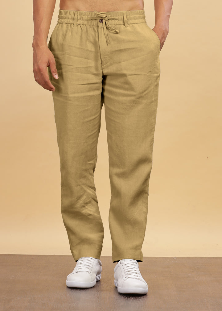 Drake - Pure Linen Trousers With Elastic Waist Band, Drawcord & Zipper - Sage Green