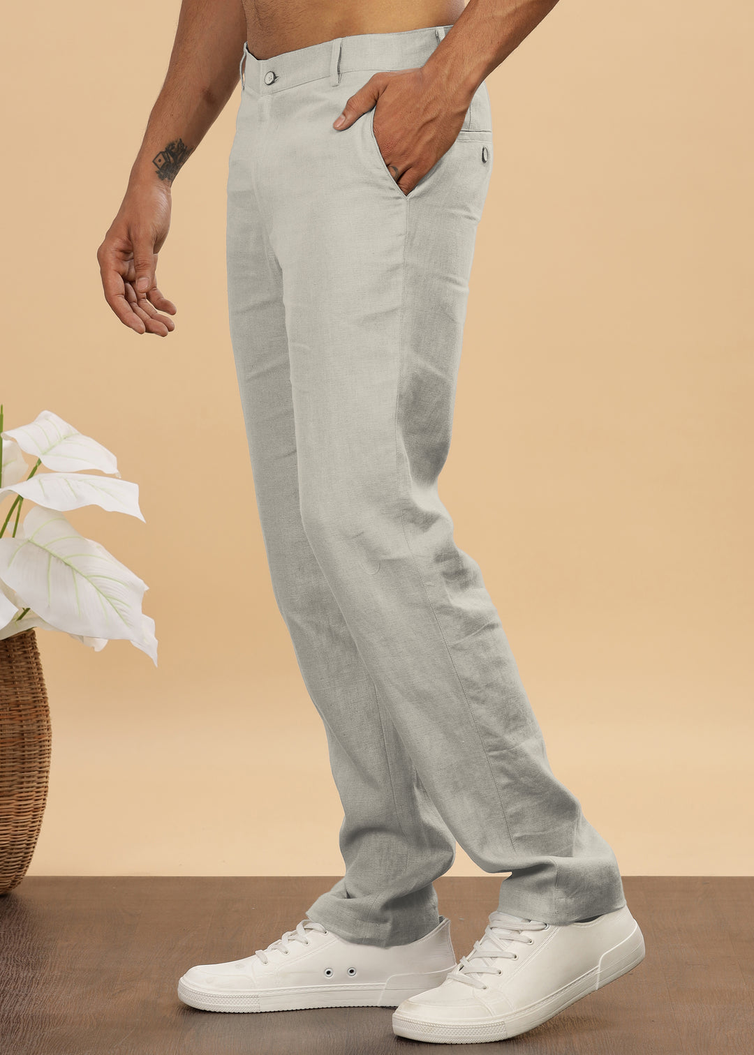 Ian Pure Linen Trousers - Powder Blue