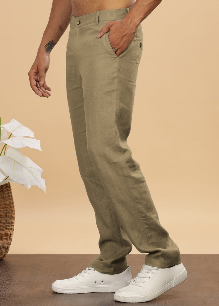 Ian Pure Linen Trousers - Sage Green