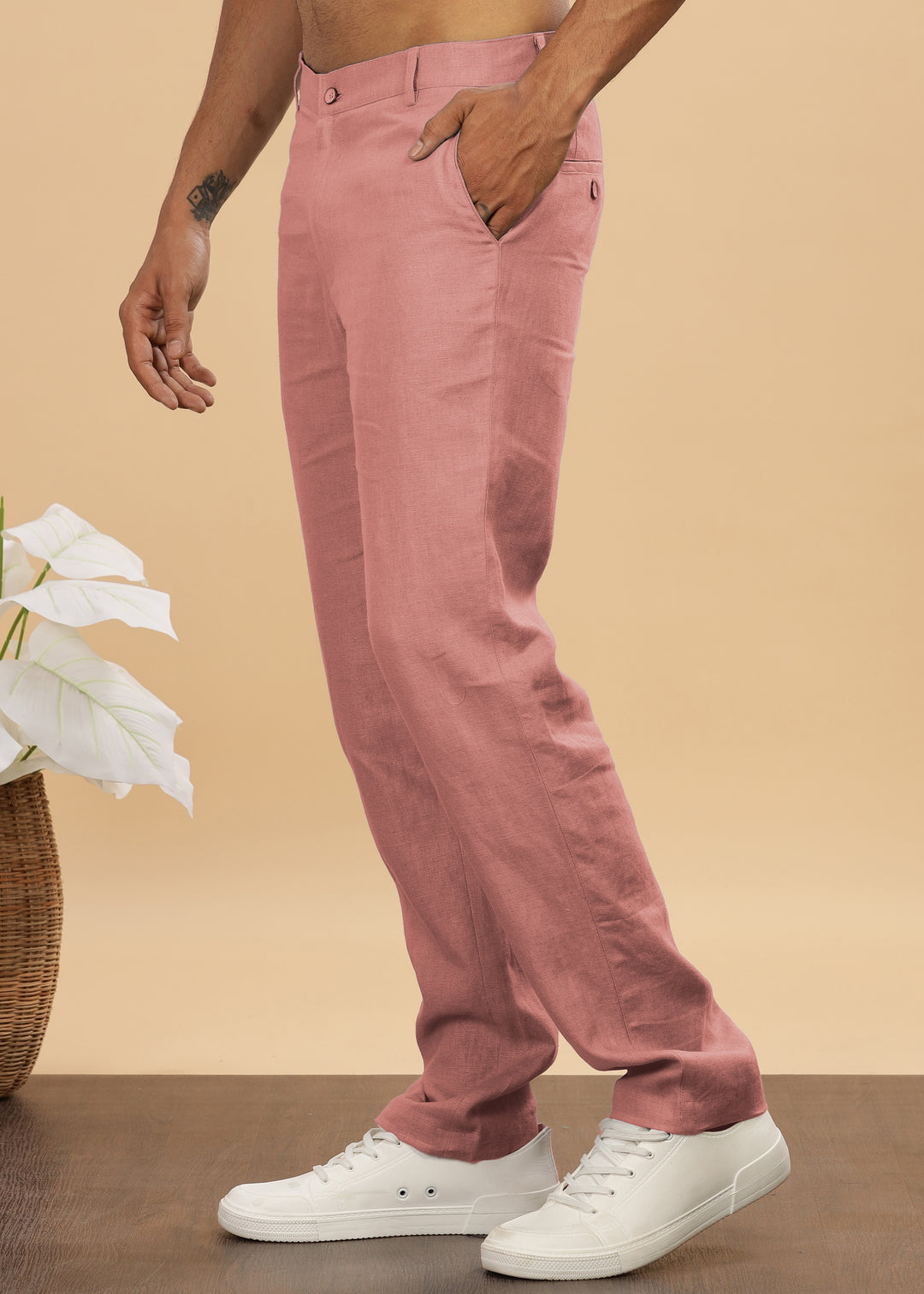 Ian Pure Linen Trousers - Rose Pink