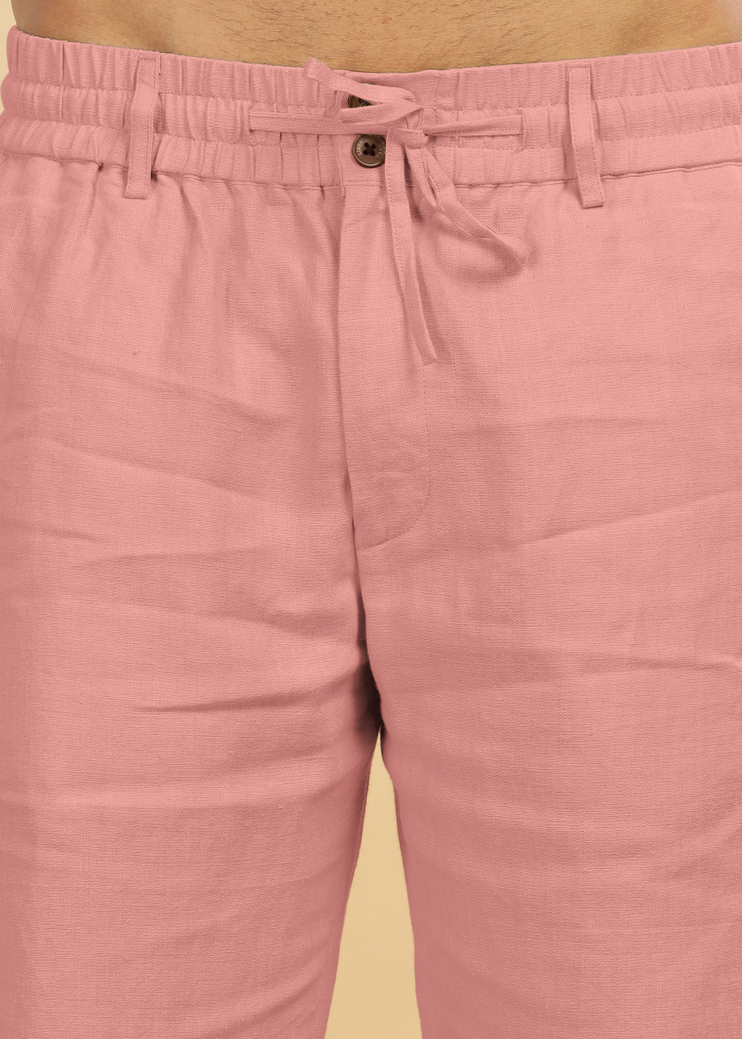 Drake - Pure Linen Trousers With Elastic Waist Band, Drawcord & Zipper - Rose Pink