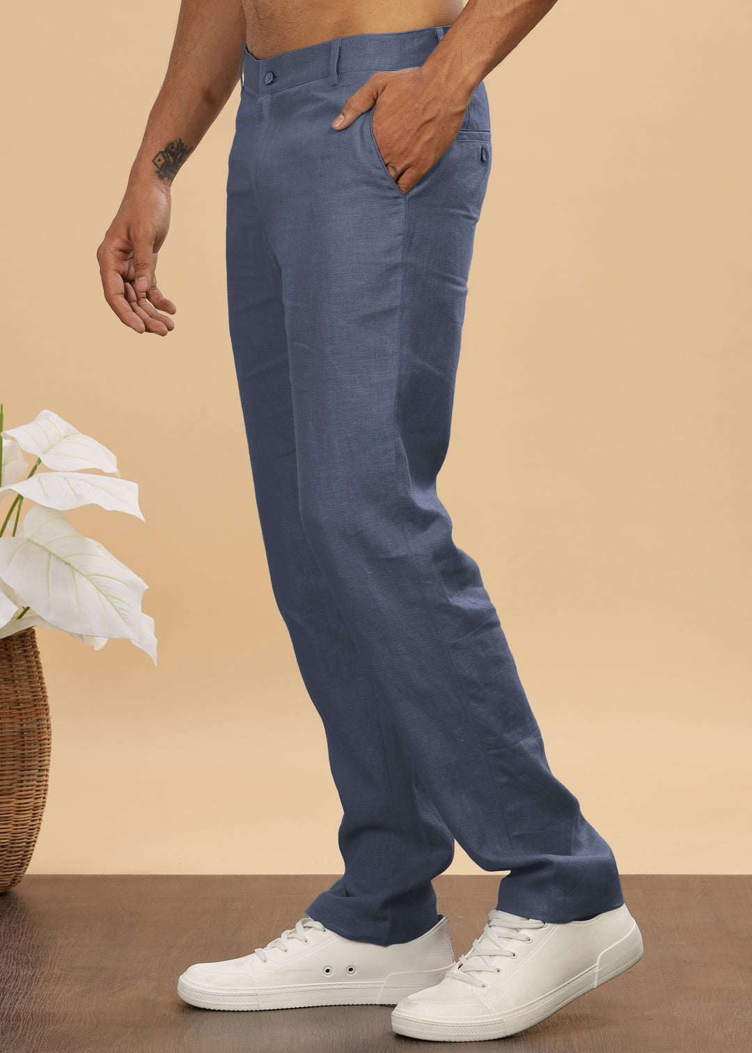 Ian Pure Linen Trousers - Dark Blue Grey