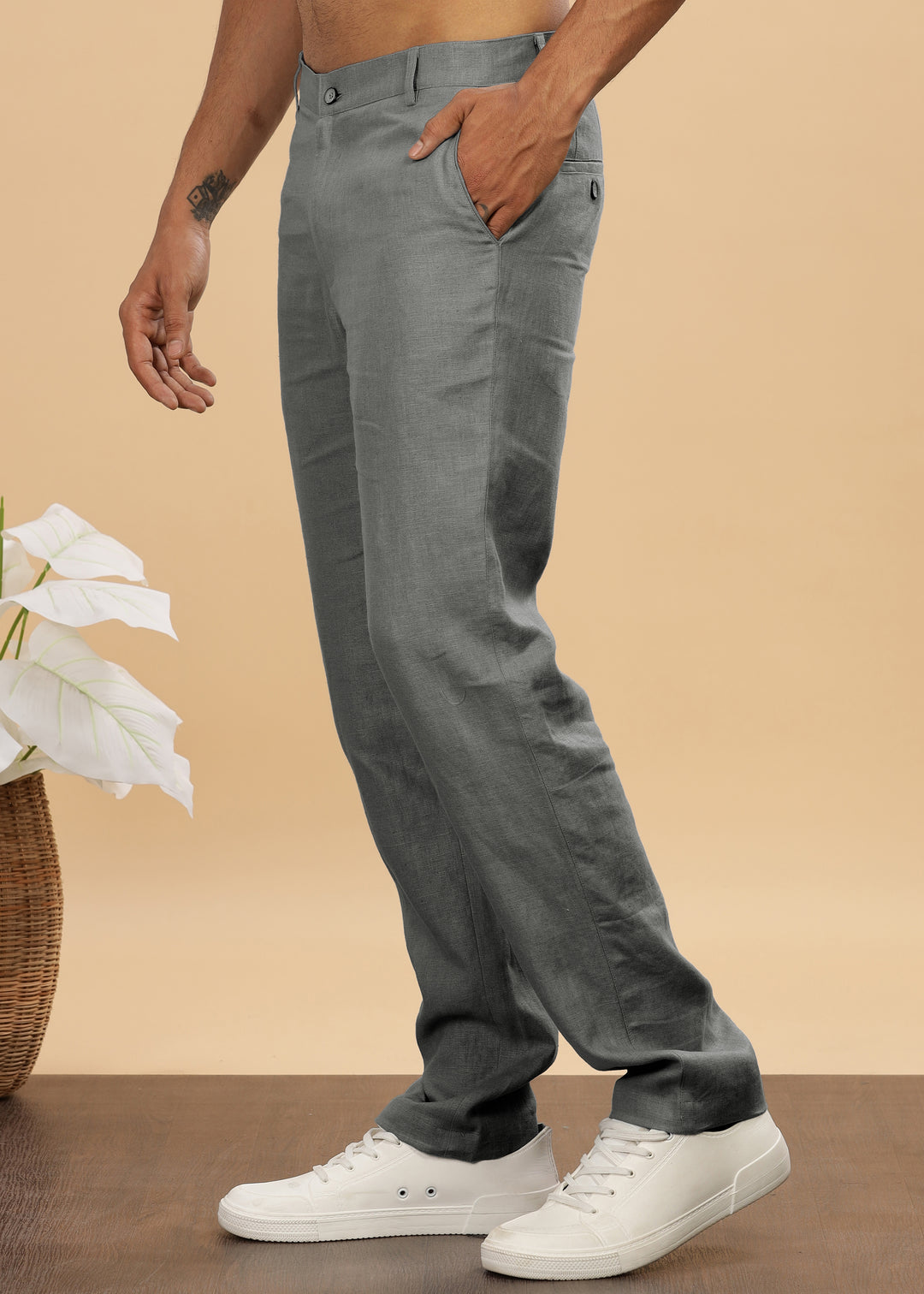 Ian Pure Linen Trousers - Ash Grey