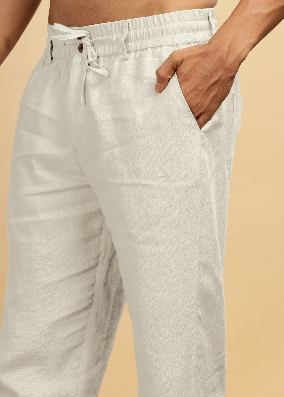 Drake - Pure Linen Trousers With Elastic Waist Band, Drawcord & Zipper - Powder Blue