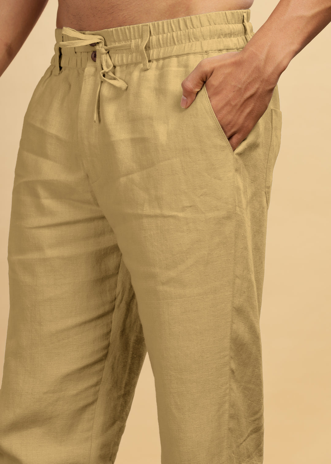 Drake - Pure Linen Trousers With Elastic Waist Band, Drawcord & Zipper - Sage Green