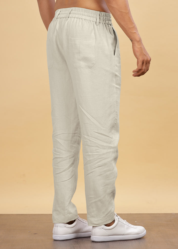 Drake - Pure Linen Trousers With Elastic Waist Band, Drawcord & Zipper - Powder Blue