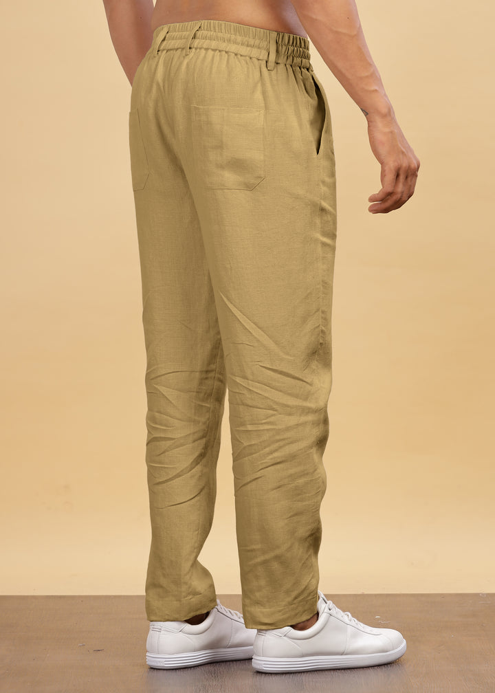 Drake - Pure Linen Trousers With Elastic Waist Band, Drawcord & Zipper - Sage Green