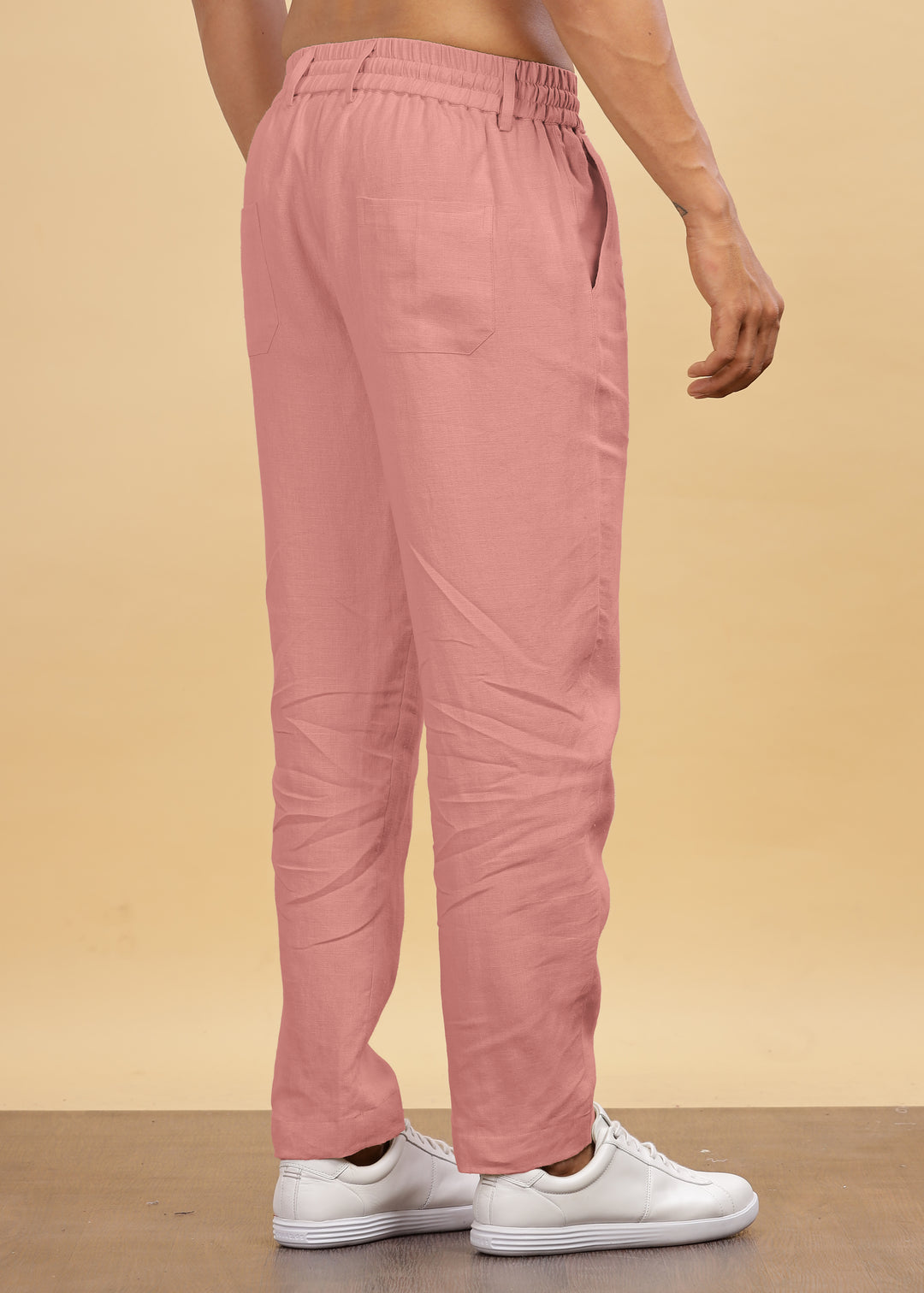 Drake - Pure Linen Trousers With Elastic Waist Band, Drawcord & Zipper - Rose Pink