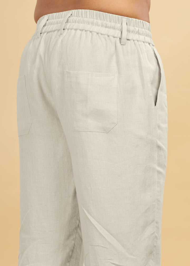 Drake - Pure Linen Trousers With Elastic Waist Band, Drawcord & Zipper - Powder Blue