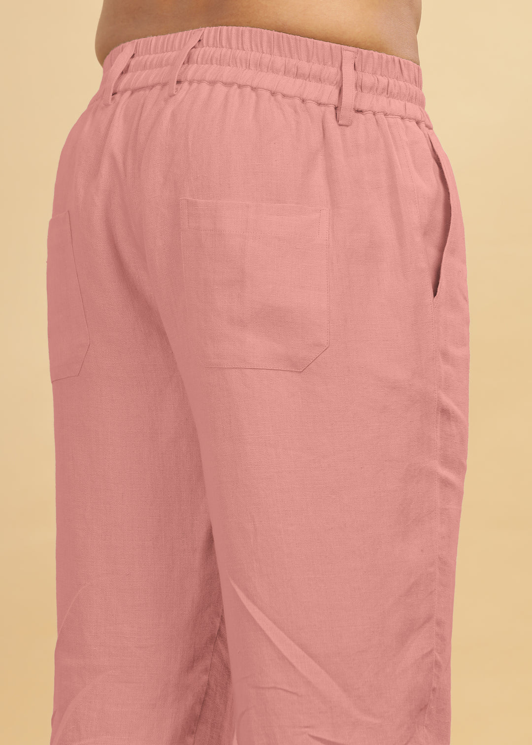 Drake - Pure Linen Trousers With Elastic Waist Band, Drawcord & Zipper - Rose Pink