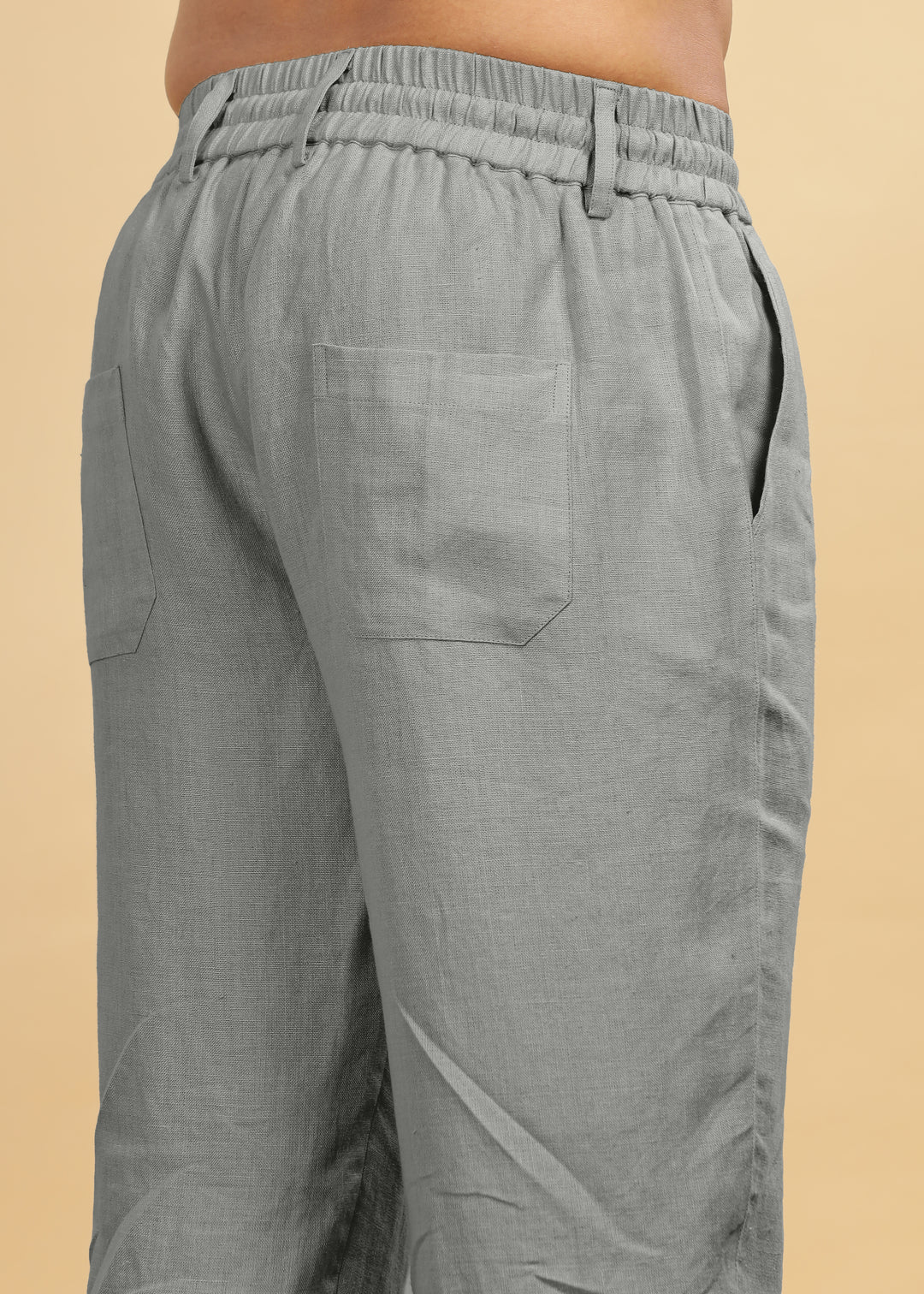 Drake - Pure Linen Trousers With Elastic Waist Band, Drawcord & Zipper - Ash Grey