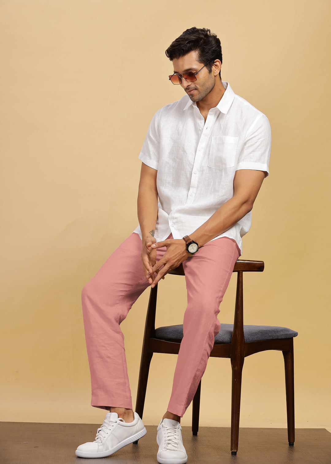 Drake - Pure Linen Trousers With Elastic Waist Band, Drawcord & Zipper - Rose Pink