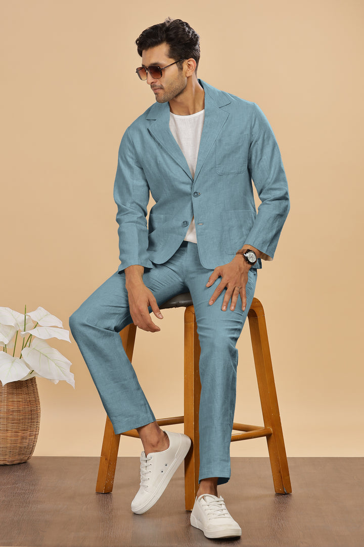 Bond - Classic Pure Linen Jacket - Light Blue Grey