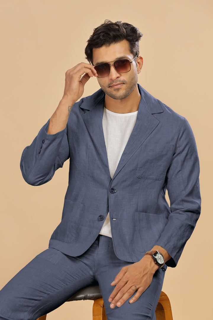 Bond - Classic Pure Linen Jacket - Dark Blue Grey