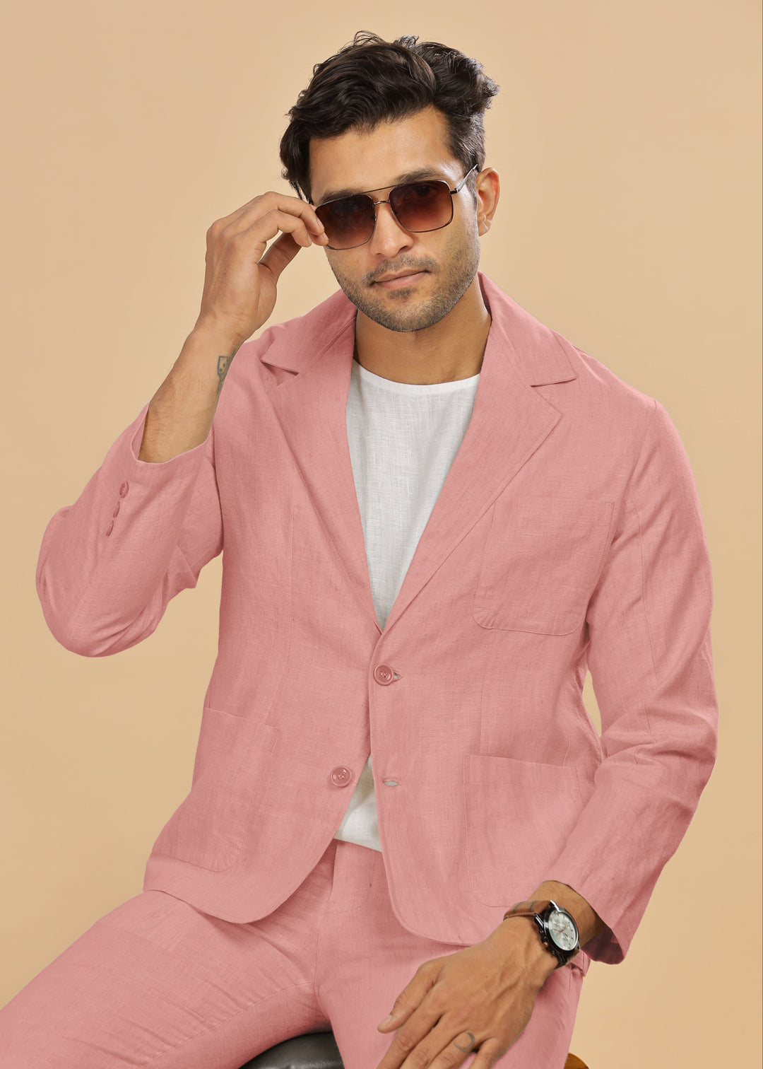 Bond - Classic Pure Linen Jacket - Rose Pink