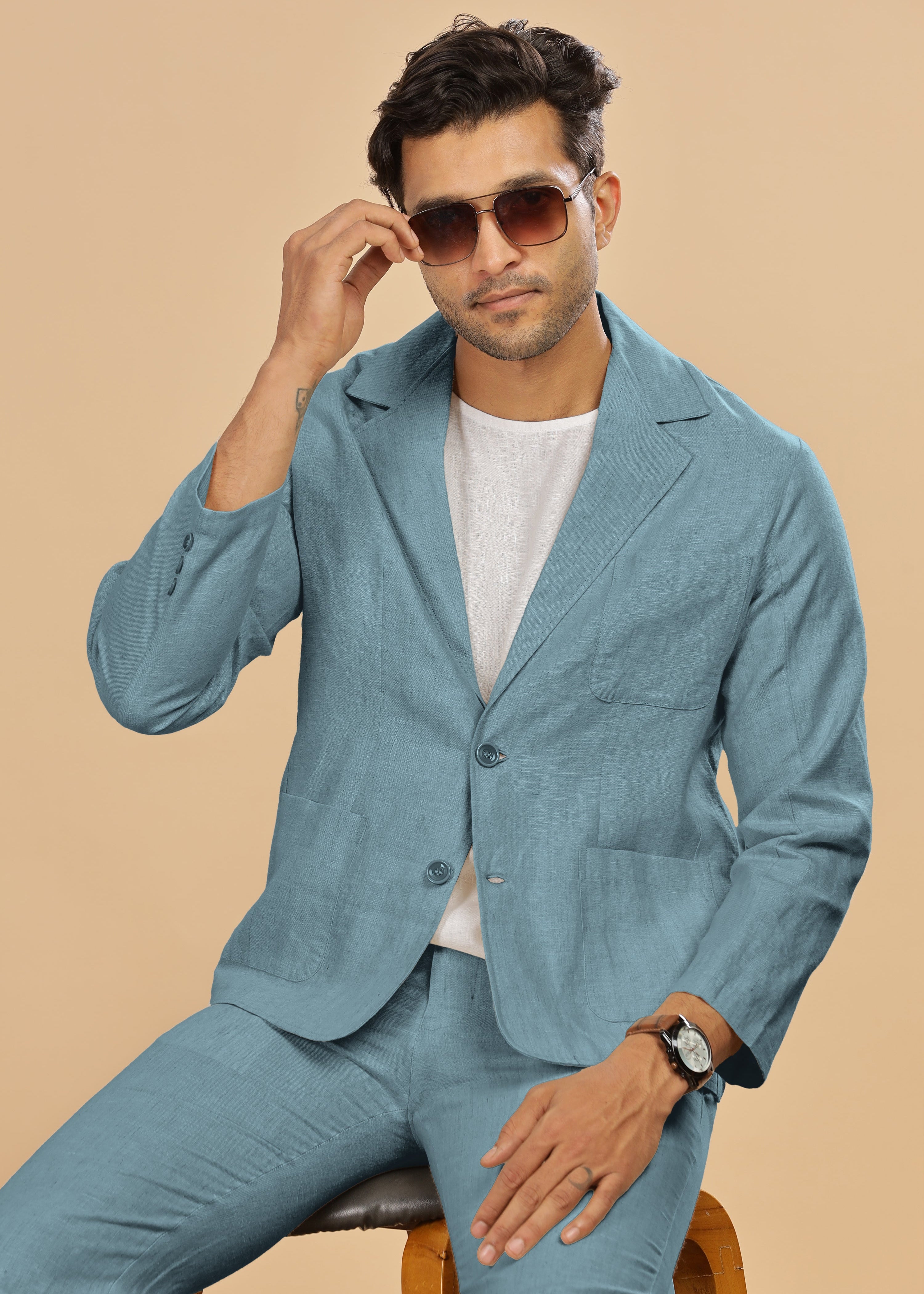 Light Blue Grey Classic Pure Linen Jacket for Men – Linen Trail