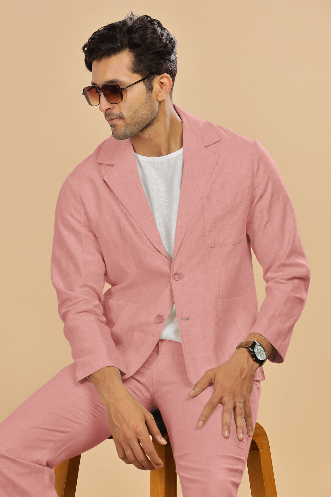 Bond - Classic Pure Linen Jacket - Rose Pink