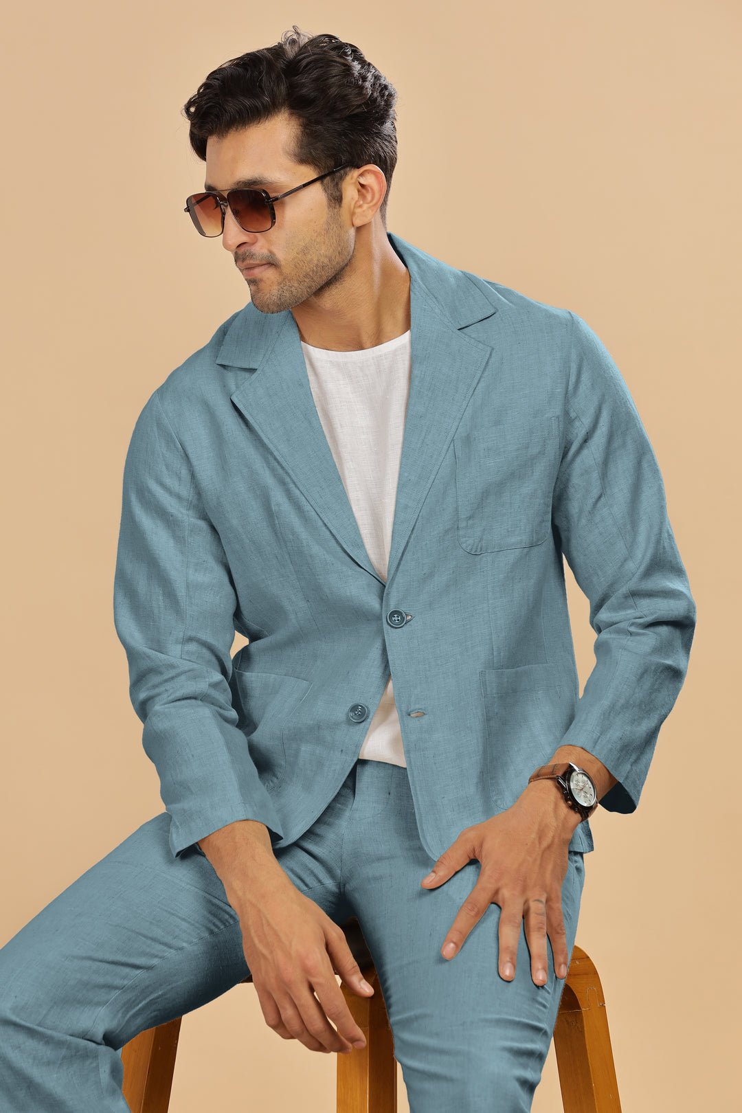 Bond - Classic Pure Linen Jacket - Light Blue Grey