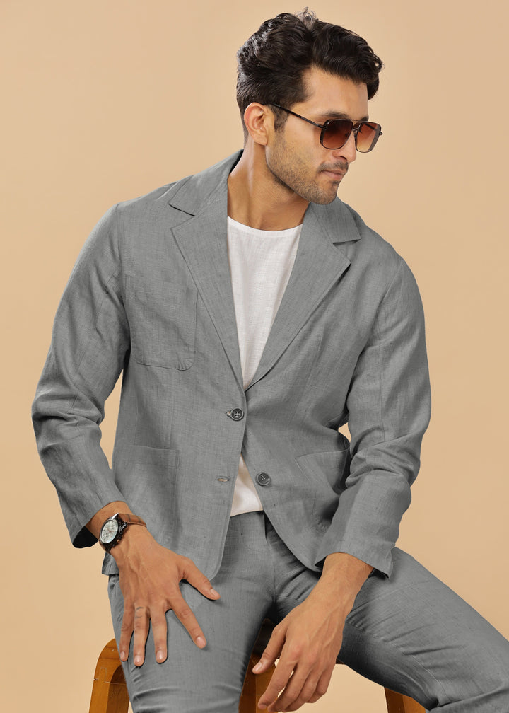 Bond - Classic Pure Linen Jacket - Ash Grey