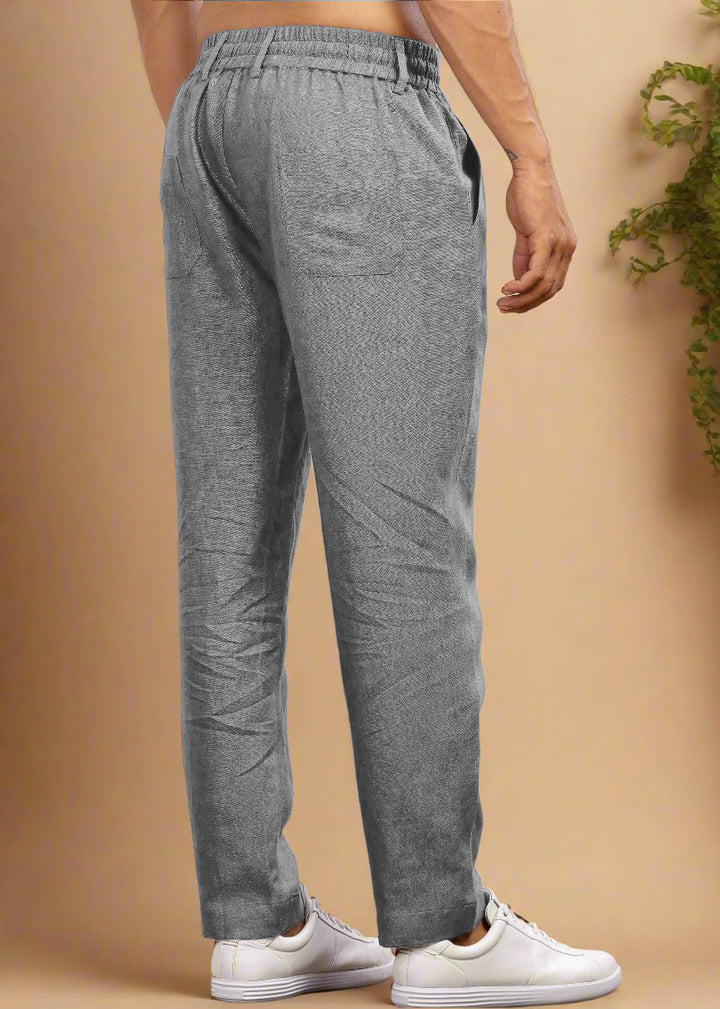 Drake - Pure Linen Trousers With Elastic Waist Band, Drawcord & Zipper - Steel Grey