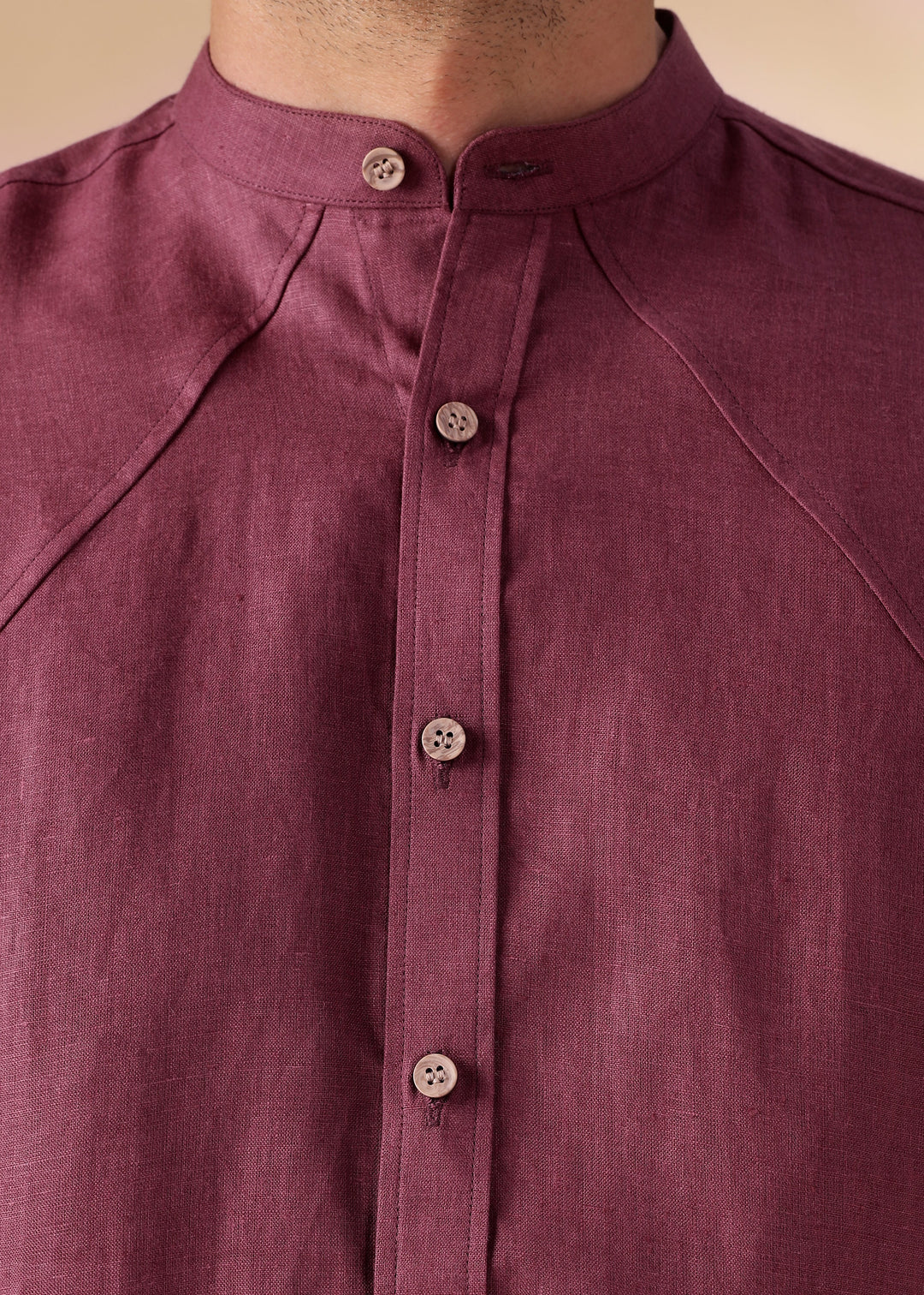 Rustler - Pure Linen Full Sleeve Shirt with Band Collar - Twilight Purple