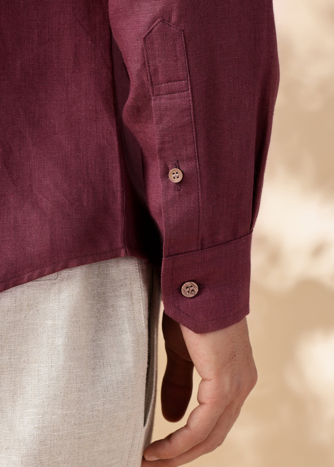 Rustler - Pure Linen Full Sleeve Shirt with Band Collar - Twilight Purple
