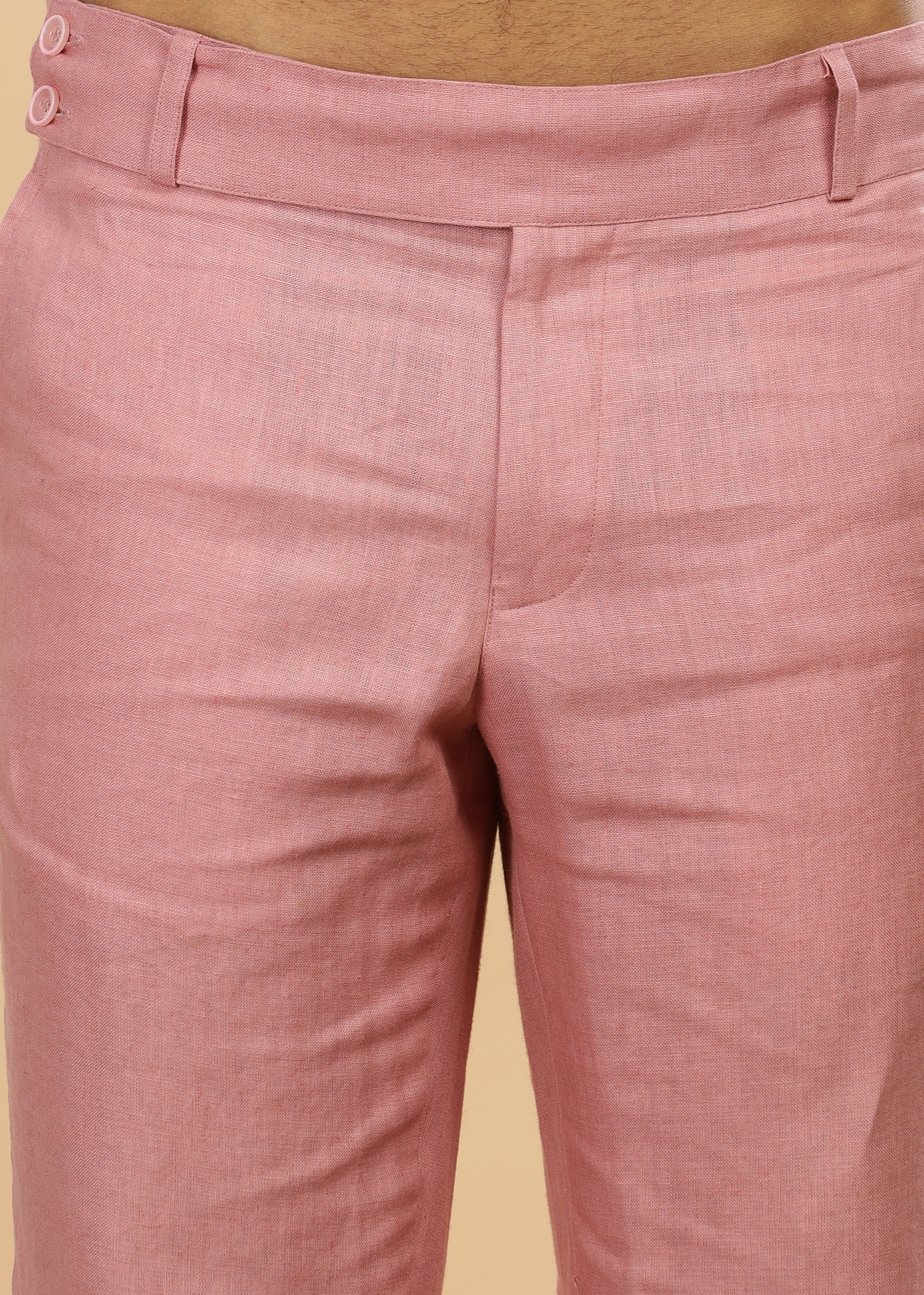 Rose Pink Double Button Pure Linen Trousers by Linen Trail