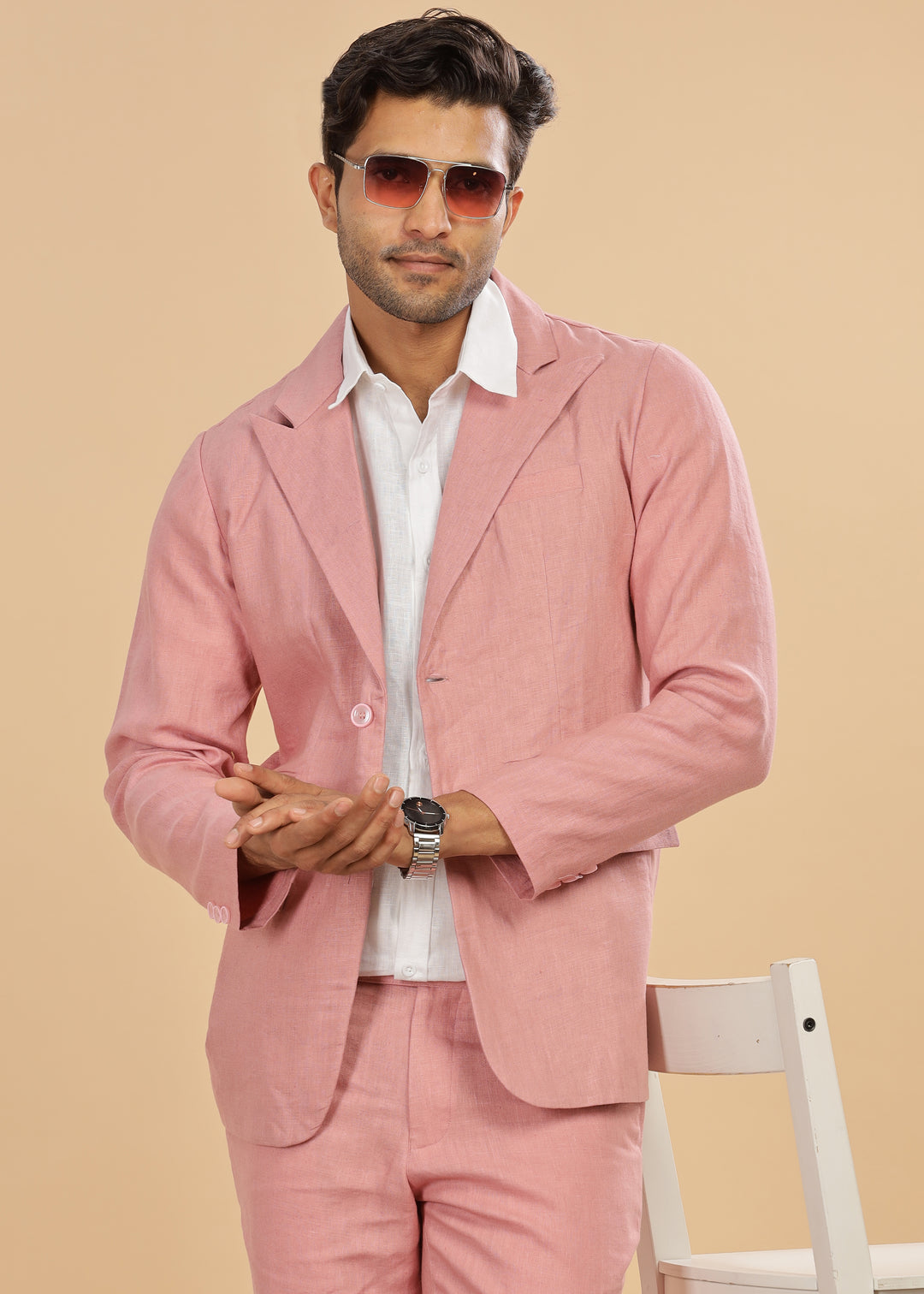 Luther Suit Jacket - Pure Linen Jacket - Rose Pink