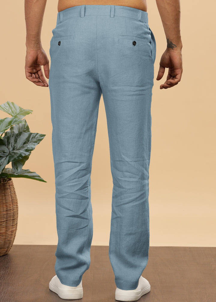 Theo - Linen Travel Pants - Light Blue Grey