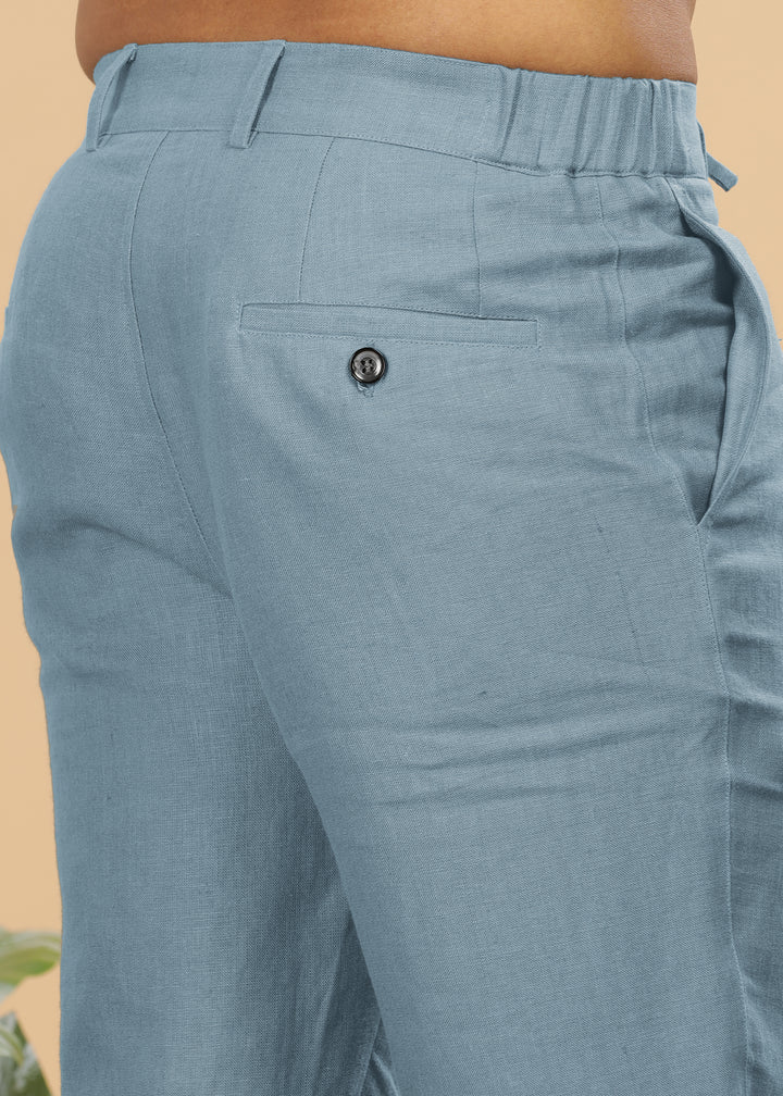 Theo - Linen Travel Pants - Light Blue Grey