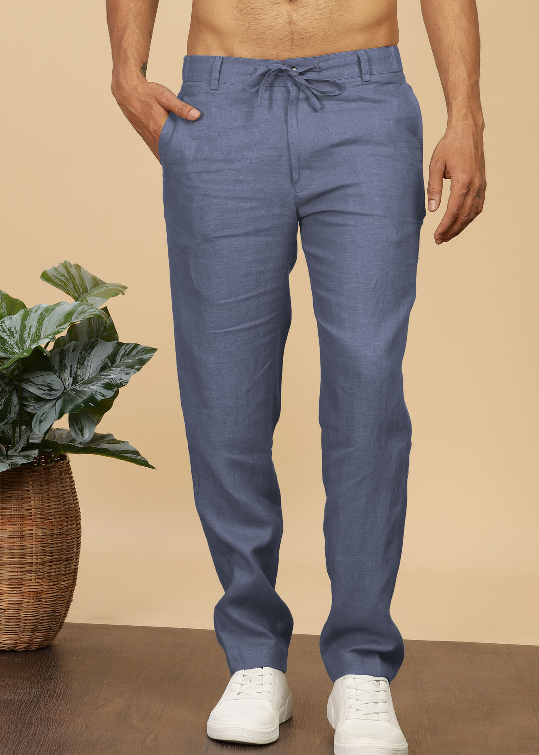 Theo - Linen Travel Pants - Dark Blue Grey