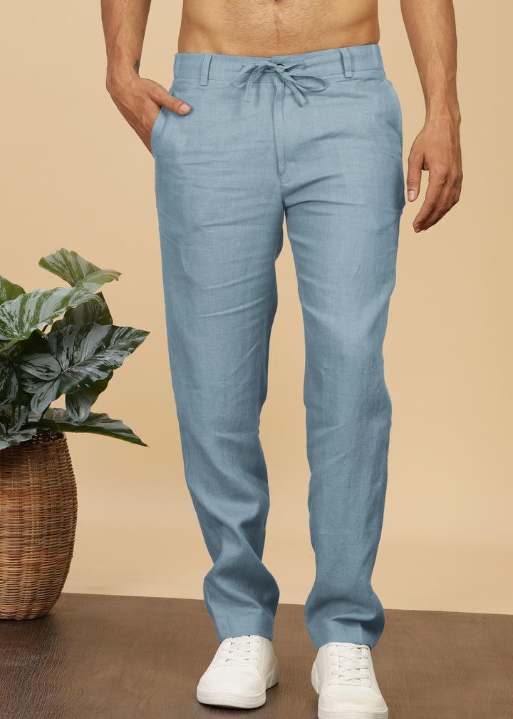 Theo - Linen Travel Pants - Light Blue Grey