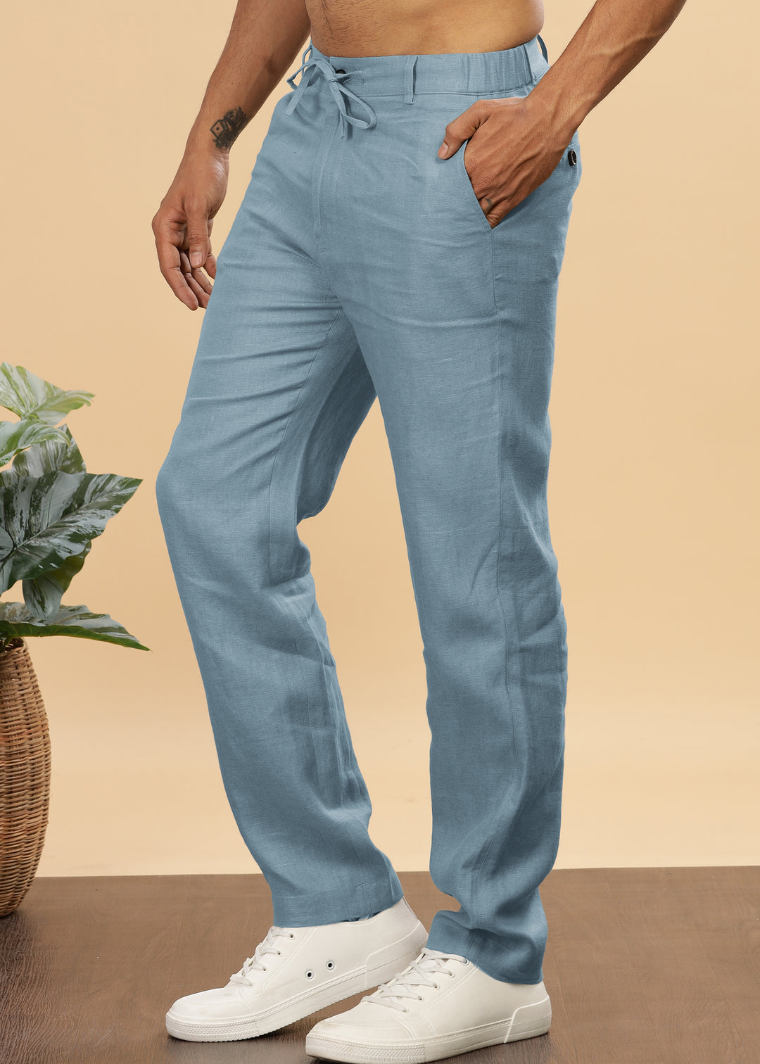 Theo - Linen Travel Pants - Light Blue Grey