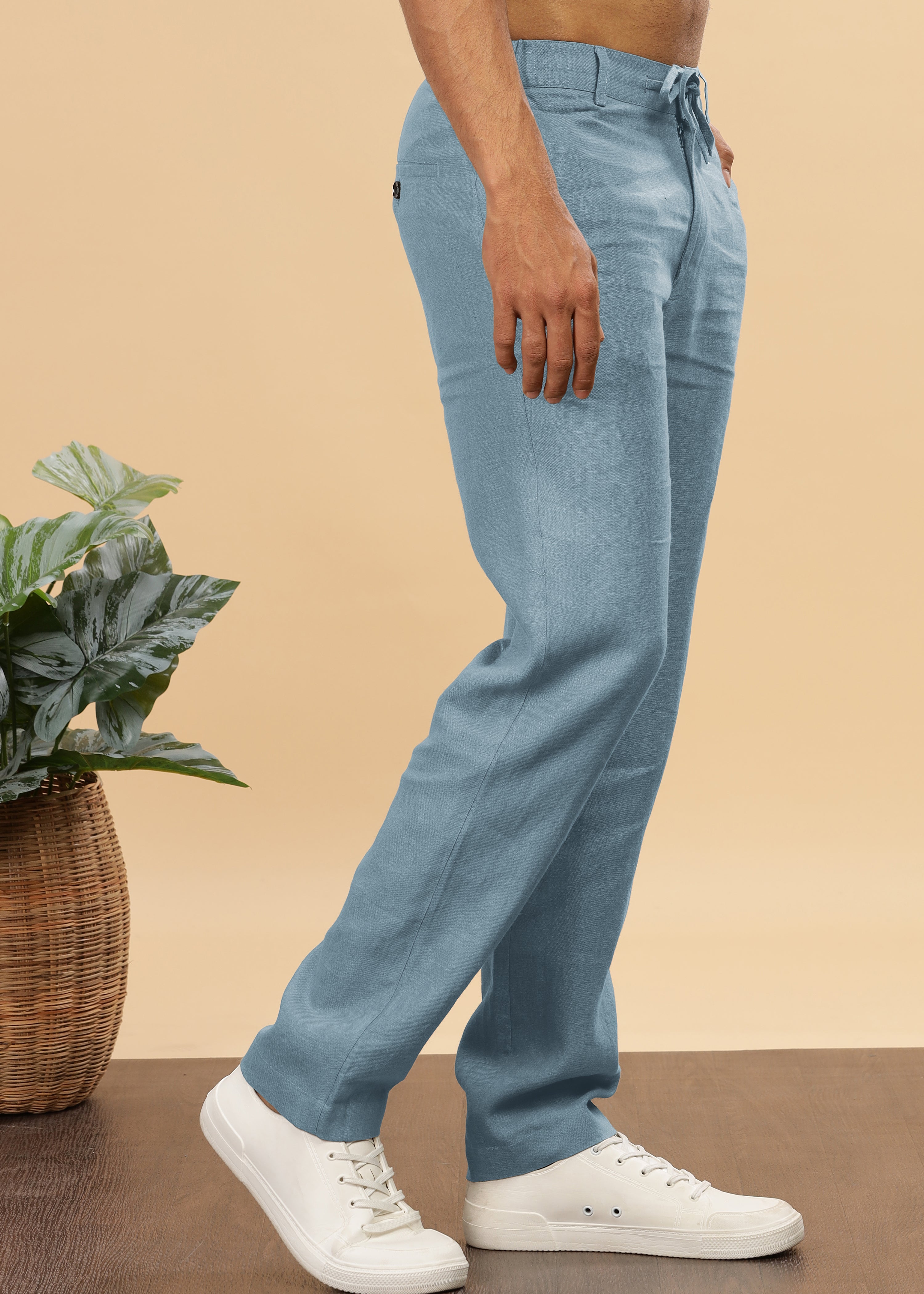 Light Blue Grey Pure Linen Travel Pants – Linen Trail