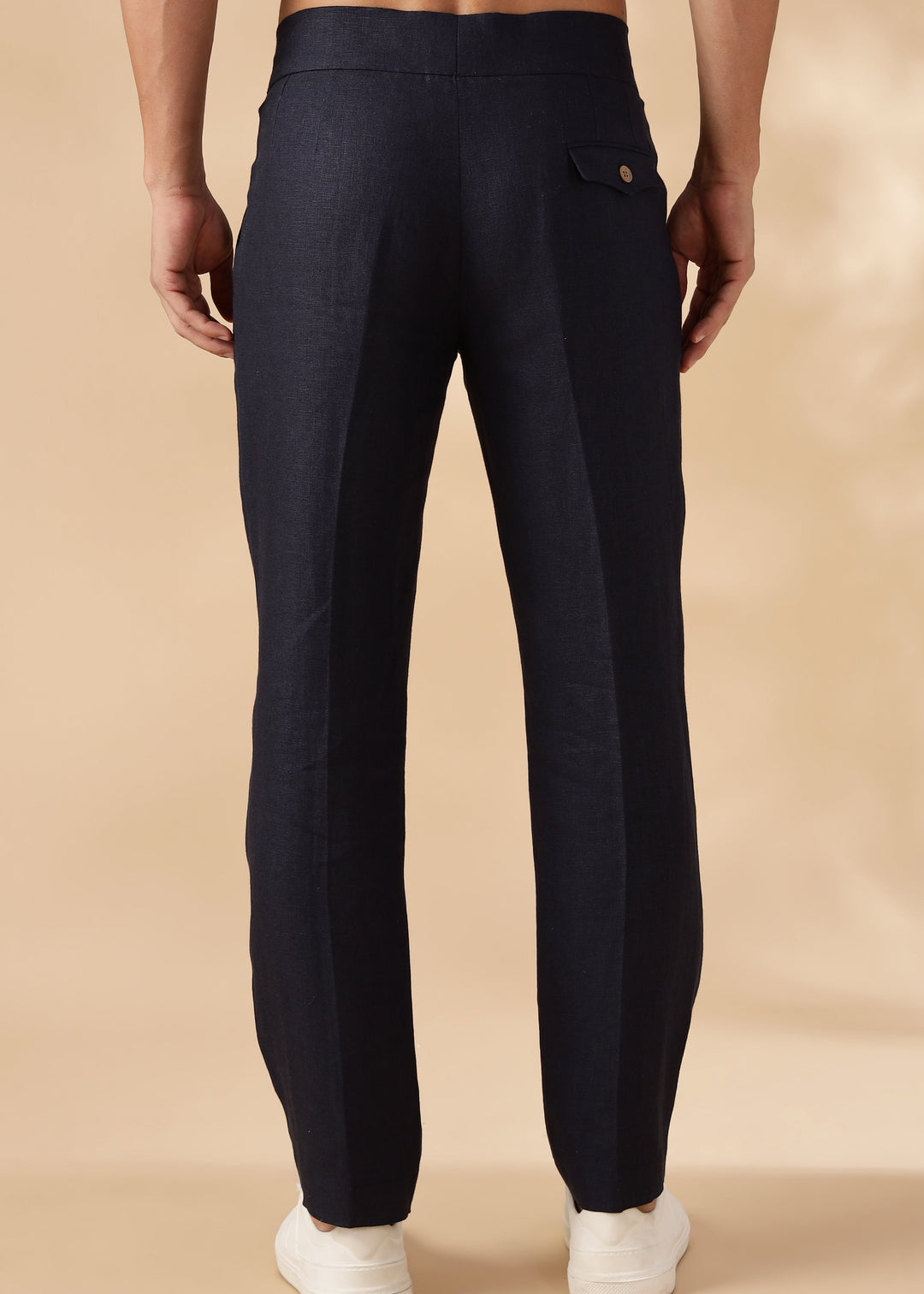 Liv - Pure Linen Double Pleated with Overlap Button Detail Trousers - Regal Blue
