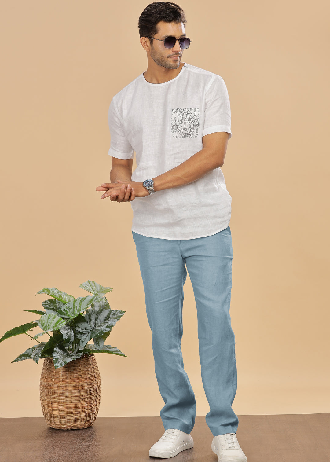 Theo - Linen Travel Pants - Light Blue Grey